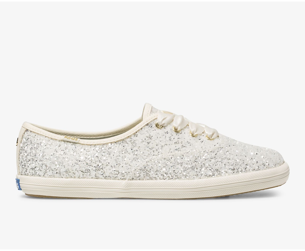 Keds Sneaker Damen Weiß - Kate Spade New York Champion Glitter - HNX-973102